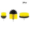Three sets of yellow and black power drill brush attachments for deep cleaning