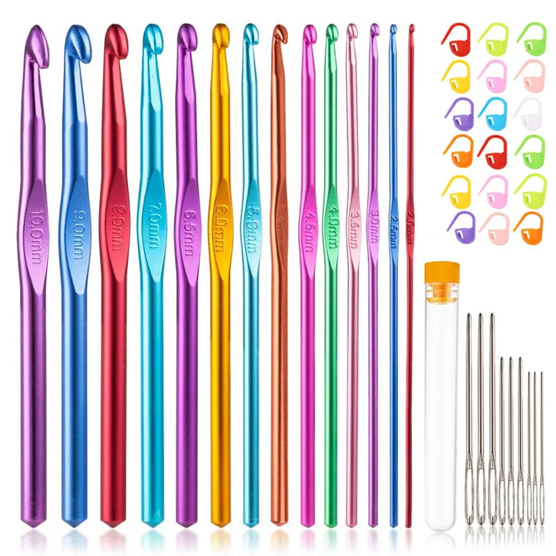 Colorful Aluminum Crochet Hook Set with Ergonomic Handles
