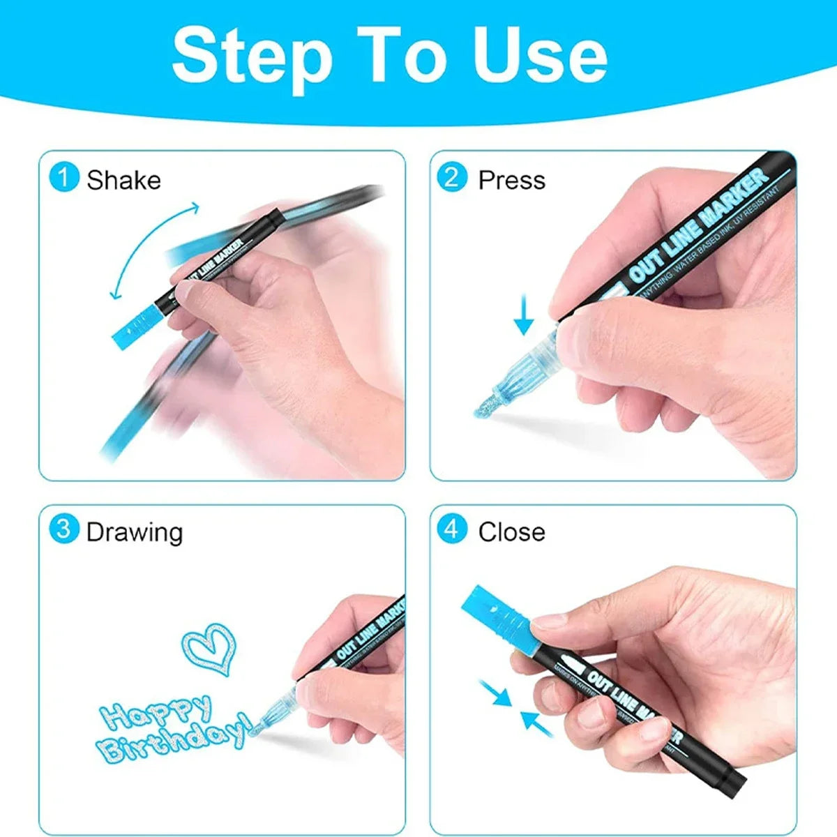 Double Line Outline Pens with Metallic Glitter (Set of 8)