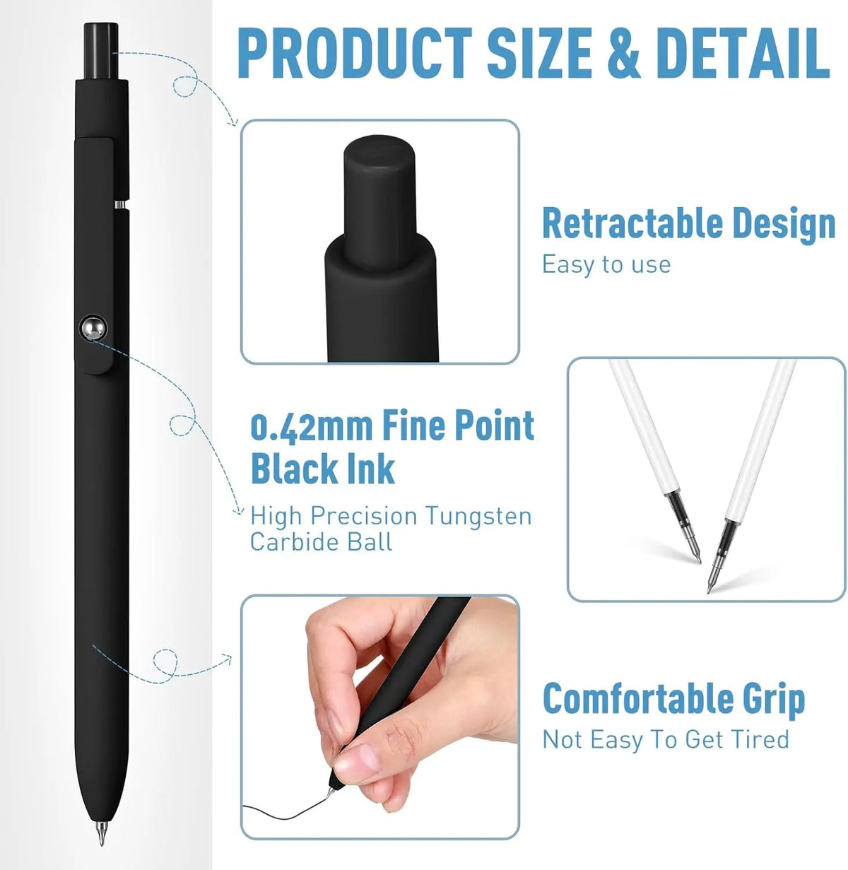 Premium Fine Point Gel Pens with Refills (10 Pens + 5 Refills)