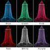 A grid showing various colors of an elegant lace canopy mosquito net for bed, including blue, green, pink, red, white, and pu