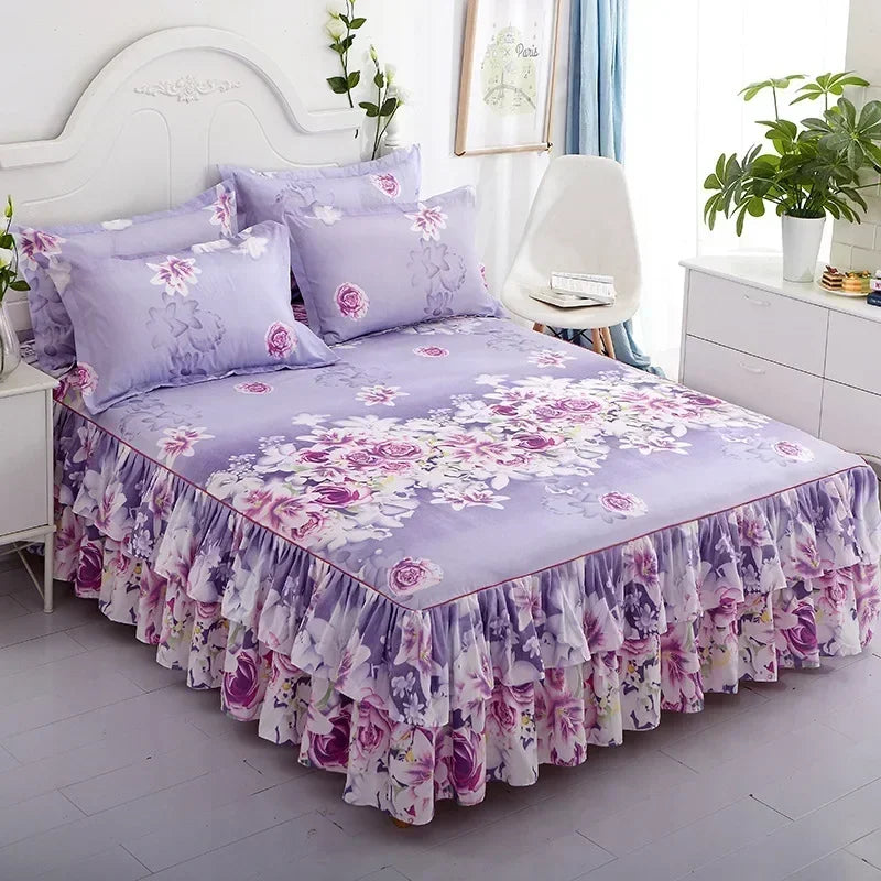 Floral Ruffle Bed Skirt with Matching Pillowcases