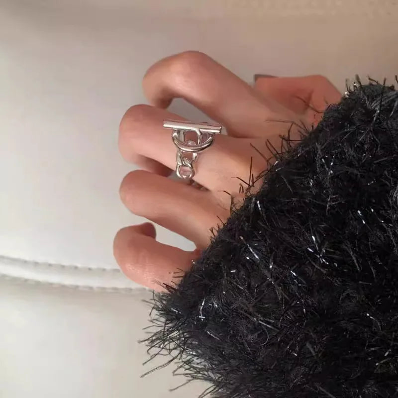 925 Sterling Silver Geometric Adjustable Ring