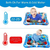 A baby is playing on an inflatable water play mat designed for warm and cold water sensory development.