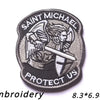 Black embroidered patch featuring the name Saint Michael and the text Protect Us
