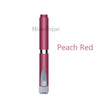 A pink Monclique reusable metal injection pen with a peach red color and silver accents.