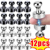 Twelve silver neodymium magnetic pushpins used for fastening items on whiteboards and surfaces