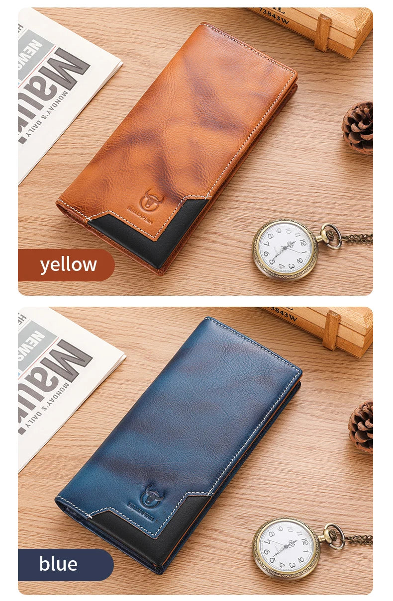 Men's Genuine Leather RFID Blocking Long Wallet with Card Holder