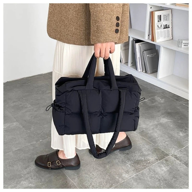 Quilted Puffer Tote Bag with Adjustable Strap