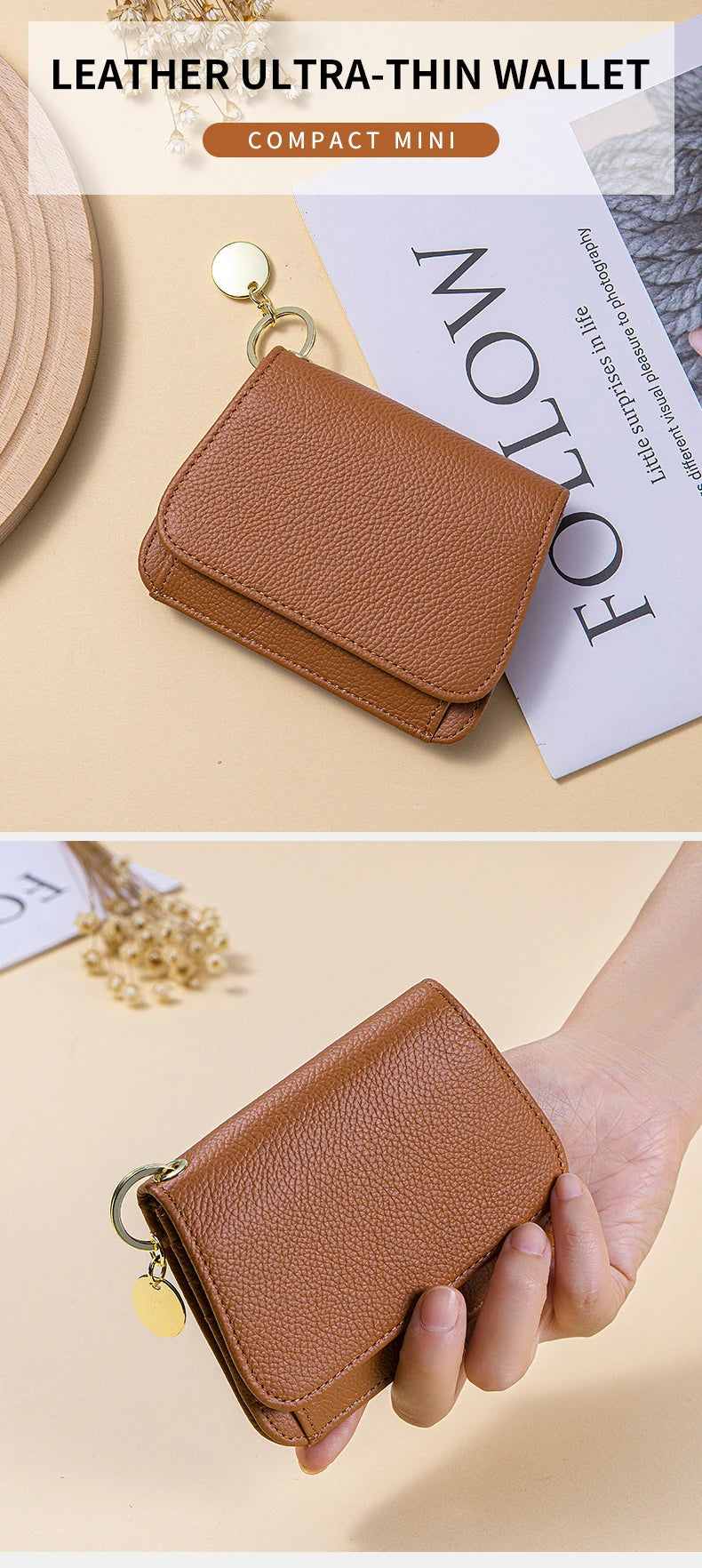 Women's RFID-Blocking Leather Wallet with Keychain and Coin Pocket