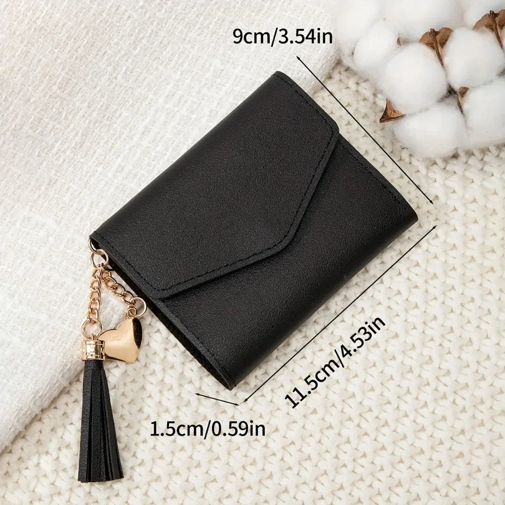 Compact PU Leather Clutch Wallet with Tassel