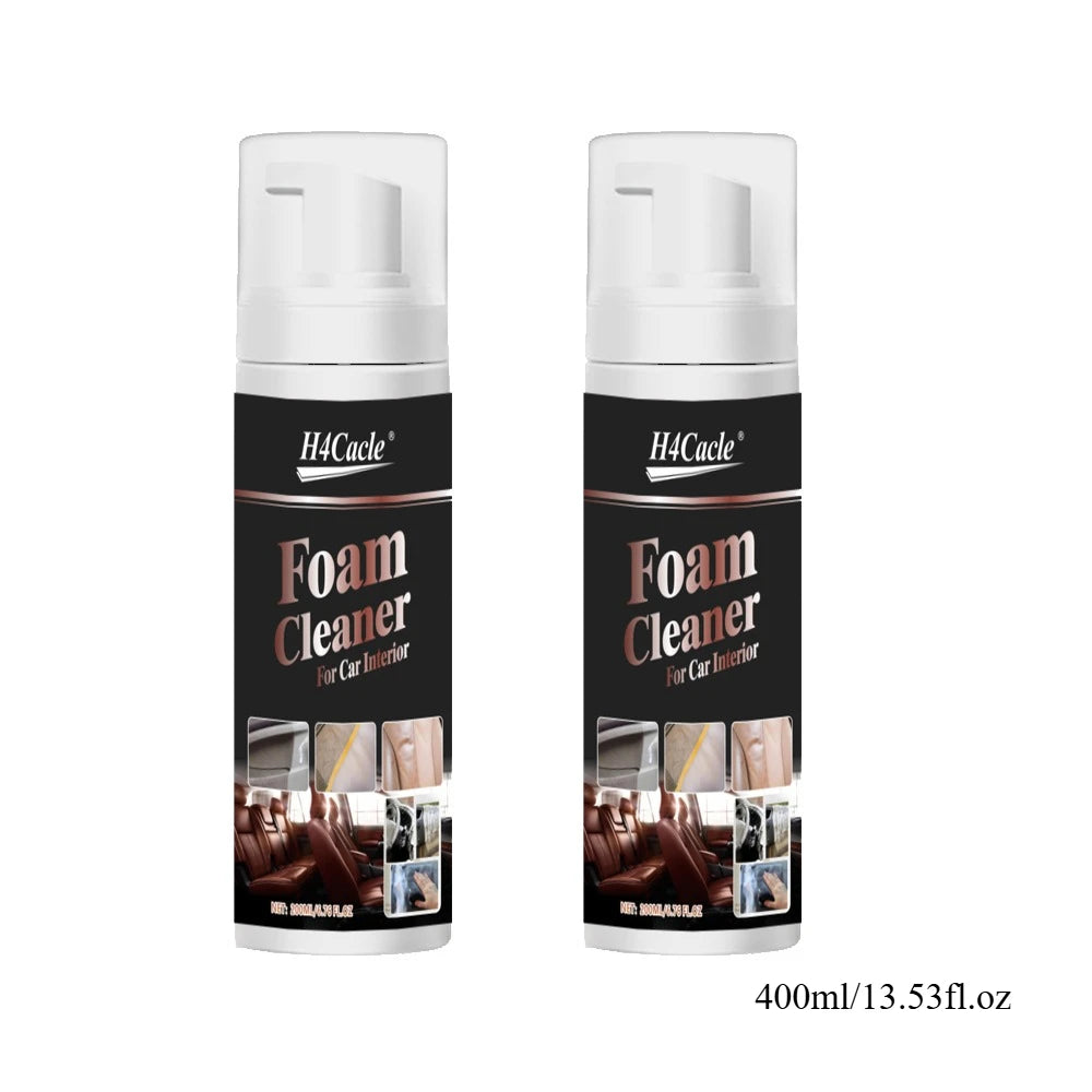 A bottle of H4Cacle Foam Cleaner for car interior with a white pump dispenser.