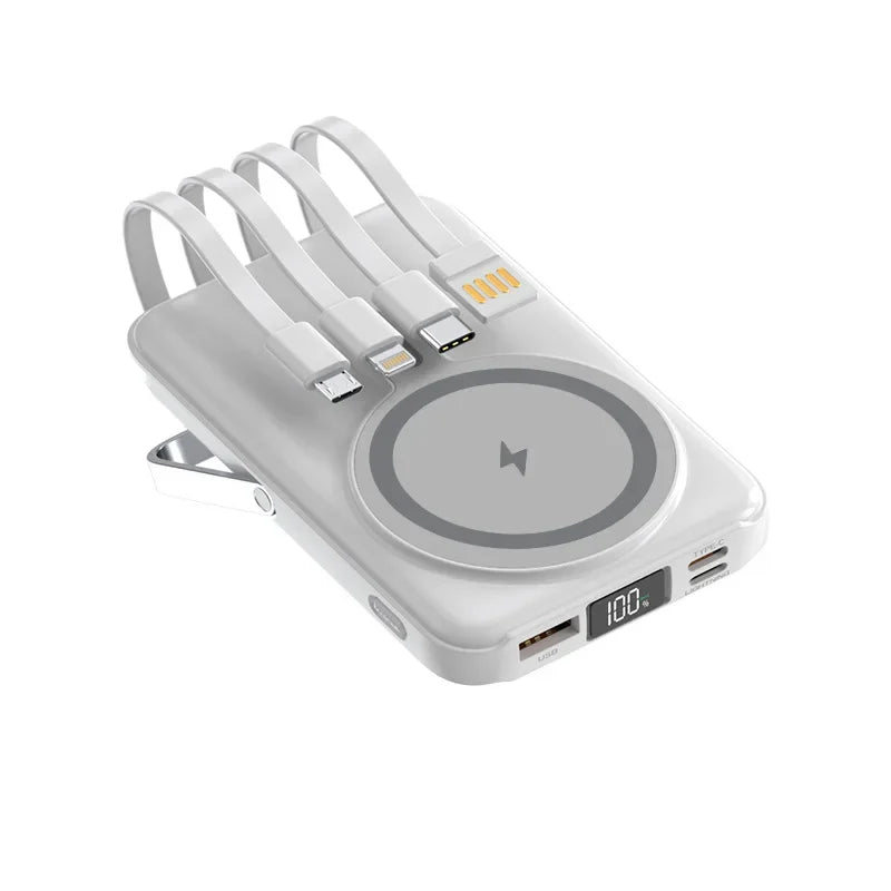 Magnetic Wireless Power Bank 20,000mAh with Built-in Cables and Stand