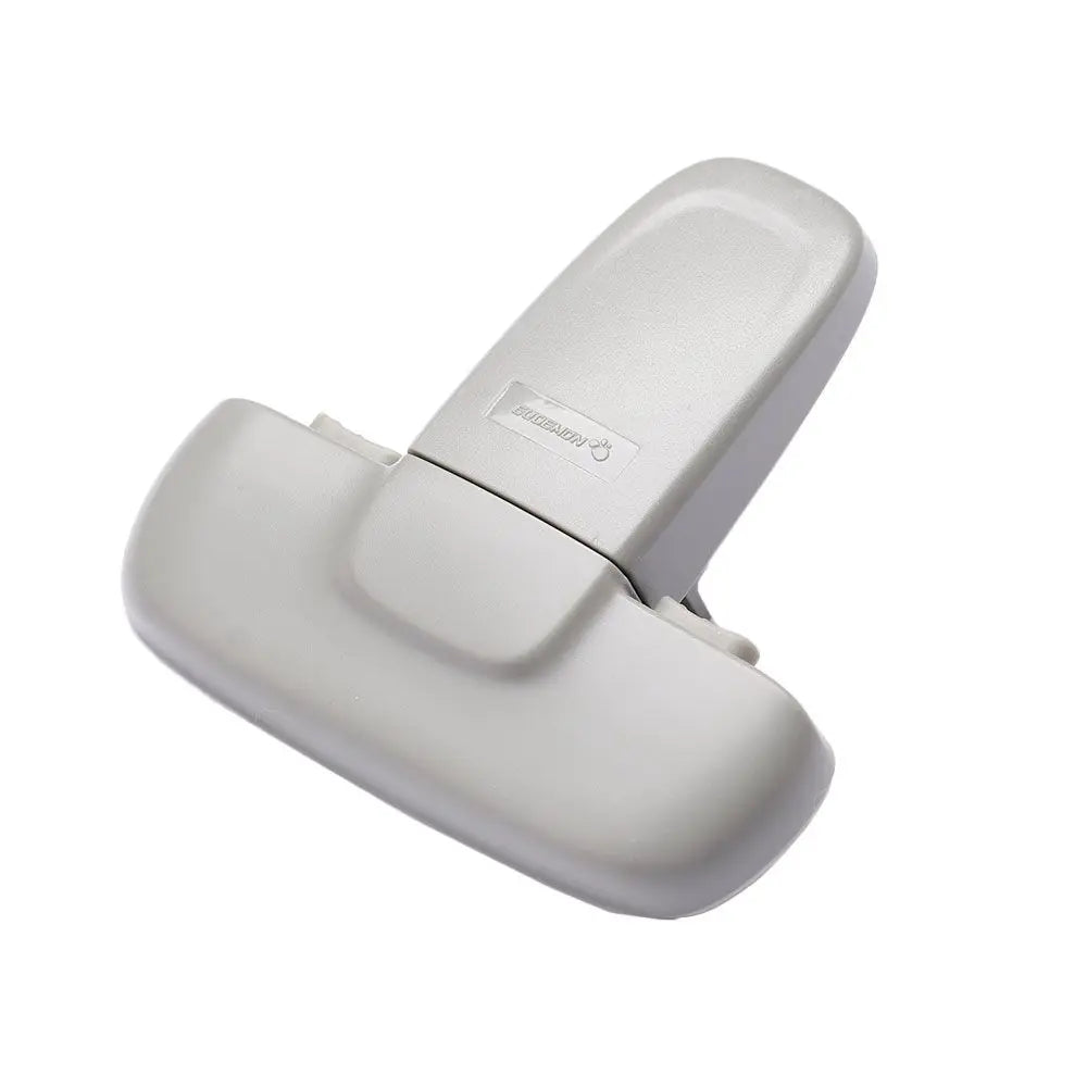 A light gray self-locking safety latch designed for refrigerators, used to secure doors.