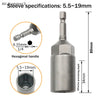 Stainless steel sleeve specifications showing a hexagonal handle and various sizes of processing depth.