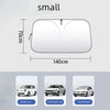 A diagram showing the dimensions of a small foldable car windshield sunshade, measuring 70cm in height and 140cm in width.