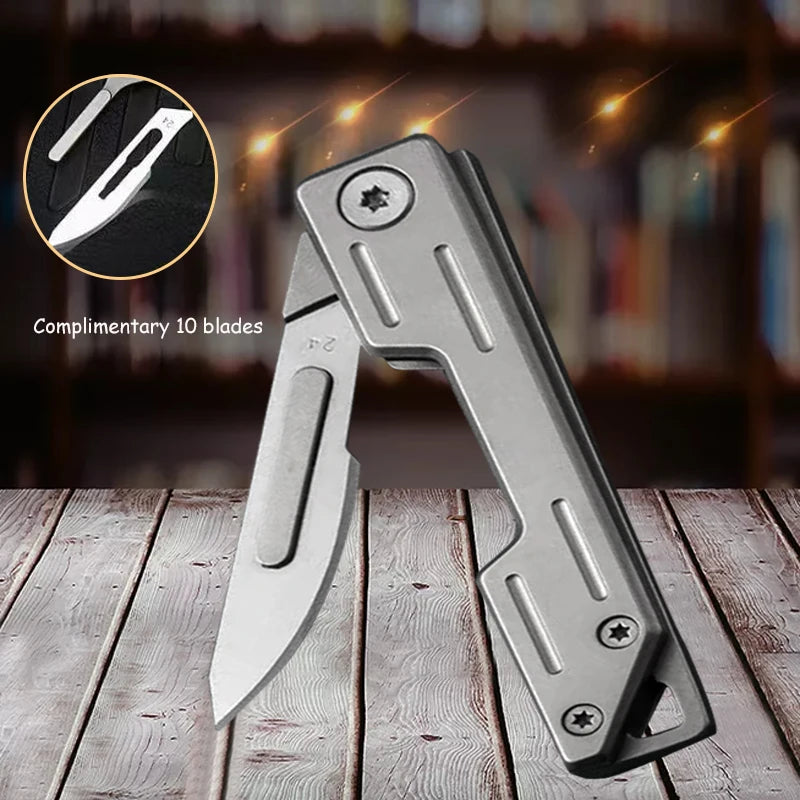 Folding Keychain Knife with 10 Spare Blades