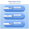 Three types of tips for a magnetic stylus pen including transparent disc, silver fiber, and writing pen.