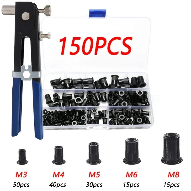150-Piece Rivet Nut Kit with Gun and Mandrels
