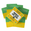 A deck of fifty riddle cards in various shades of green and yellow.