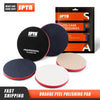 A set of SPTA professional polishing pads including black, blue, and white pads for car care.