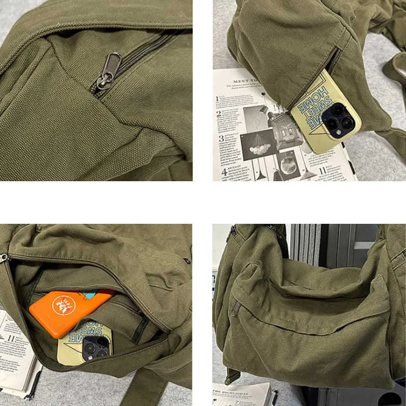 Cotton Canvas Crossbody Bag with Large Capacity