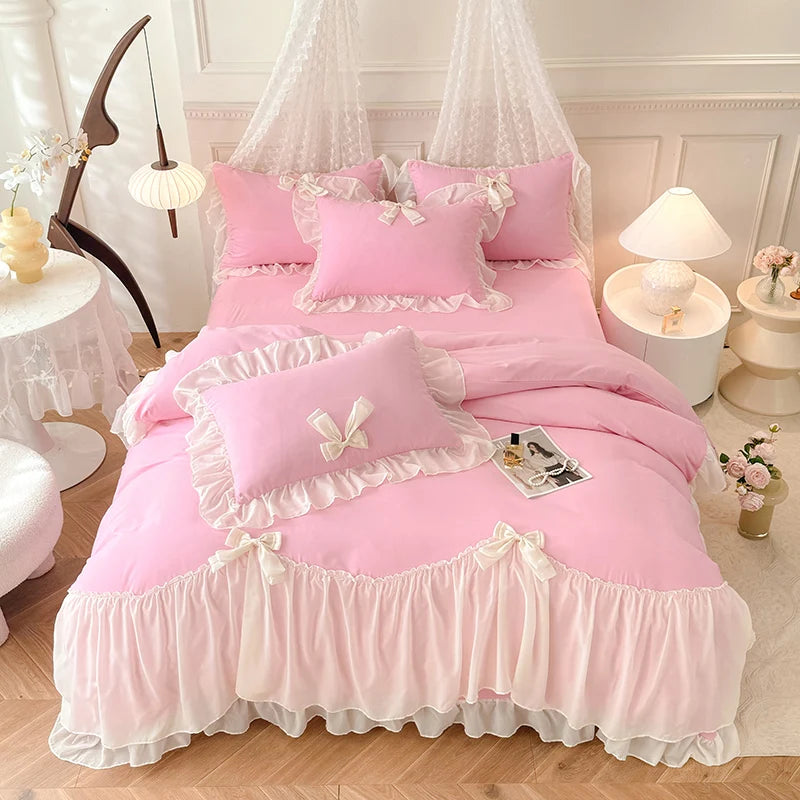 Princess Chiffon Duvet Cover with Romantic Ruffles