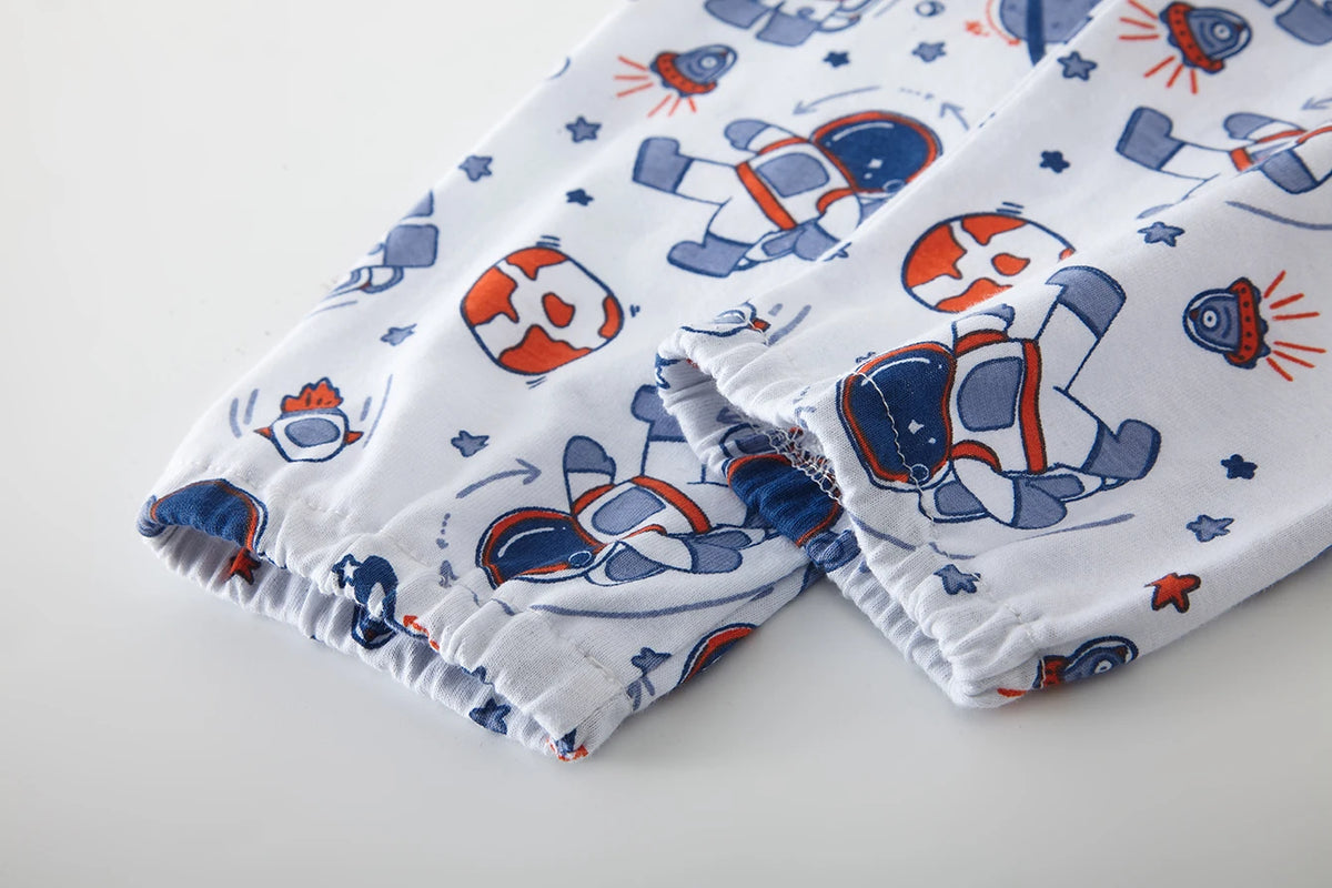 Kids' Cotton Cartoon Astronaut Pajama Set