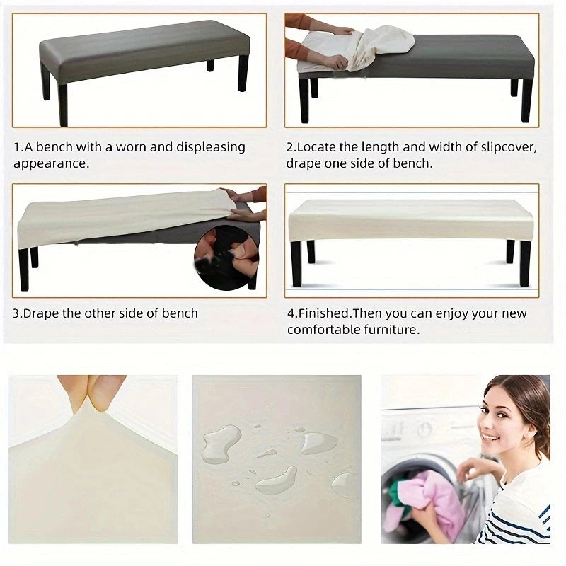 Waterproof PU Leather Bench Cover – Stretch Fit, Removable & Washable