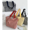 Striped Canvas Shoulder Tote Bag