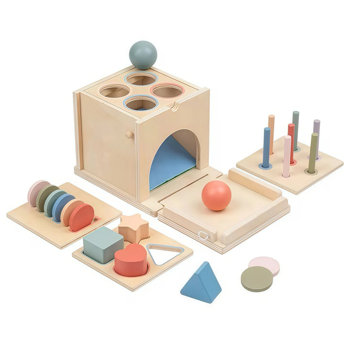 Montessori 4-in-1 Wooden Color Sorting & Shape Matching Box for Toddlers