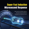 A close-up of a blue electronic device demonstrating a super fast induction microsecond response for circuit detection.