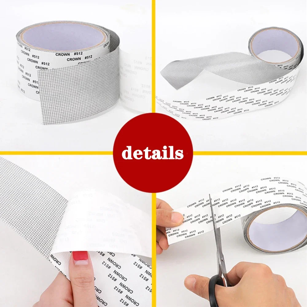 Rollen von Reparaturtape für Moskitonet, verschiedene Größen und Etiketten zur Wartung von Fenstergittern
