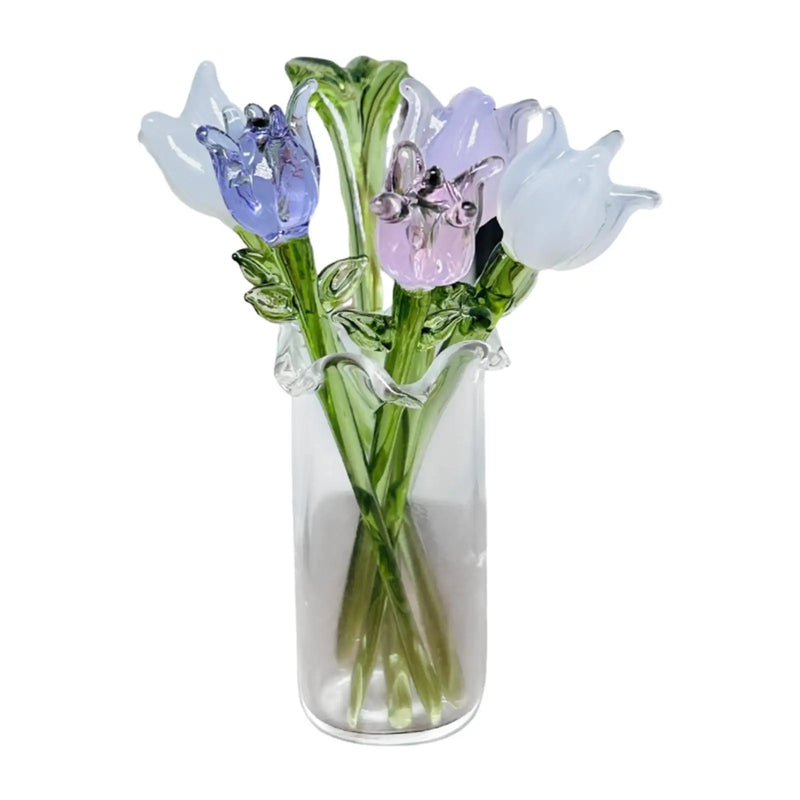 Gläserne Iris-Blumenfigur mit Vase