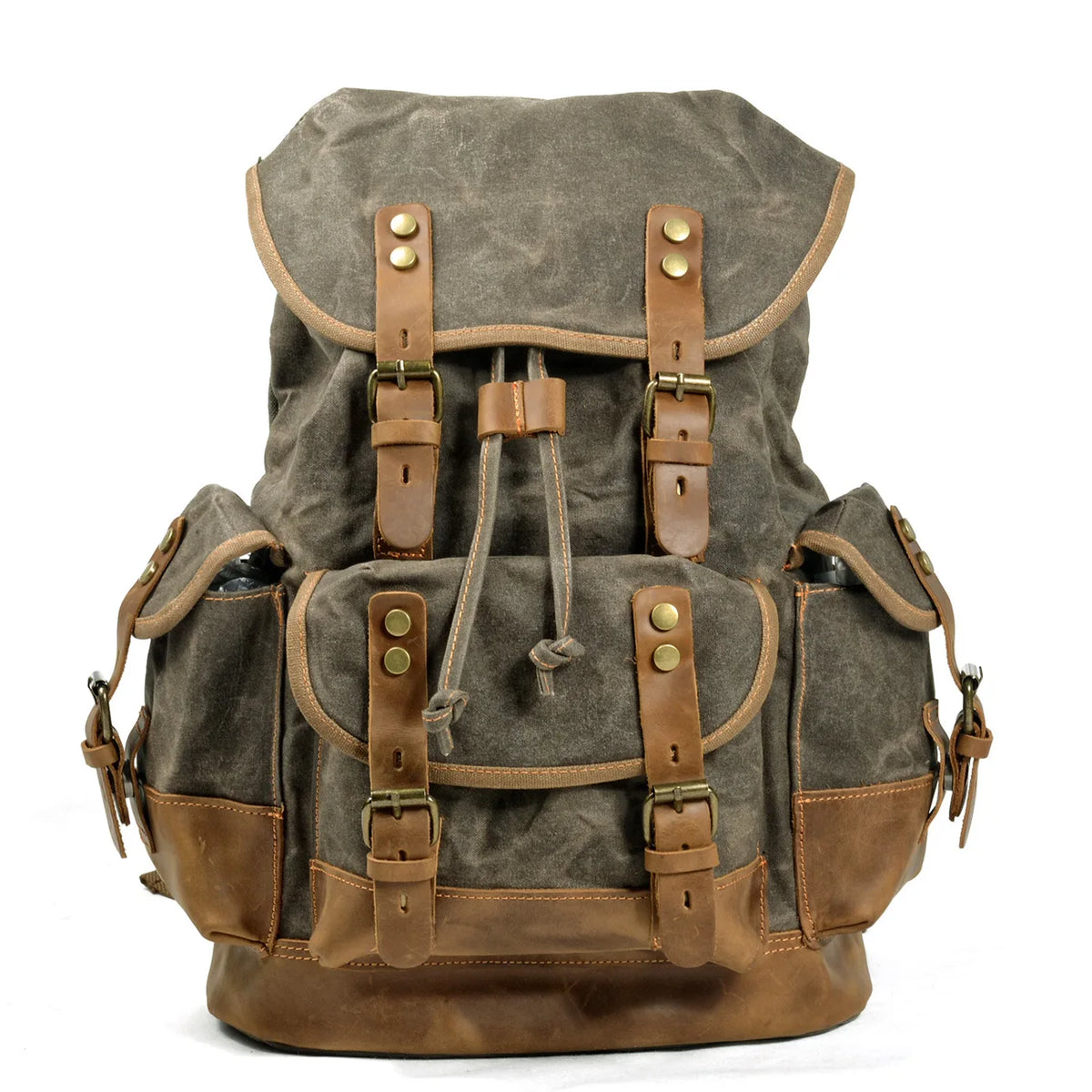 Canvas & Leather Travel Backpack – Waterproof, Large Capacity for School, Work & Hiking