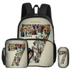 A black football star backpack set featuring photos of Ronaldo players and team members.