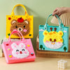 A set of felt animal sewing craft kits featuring a bear, a rabbit, and a yellow bear face in pink and teal packaging.
