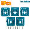 Five blue plastic battery holders and screws for Makita power tools