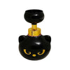 A black and gold foam soap dispenser shaped like a cat's head with ears.