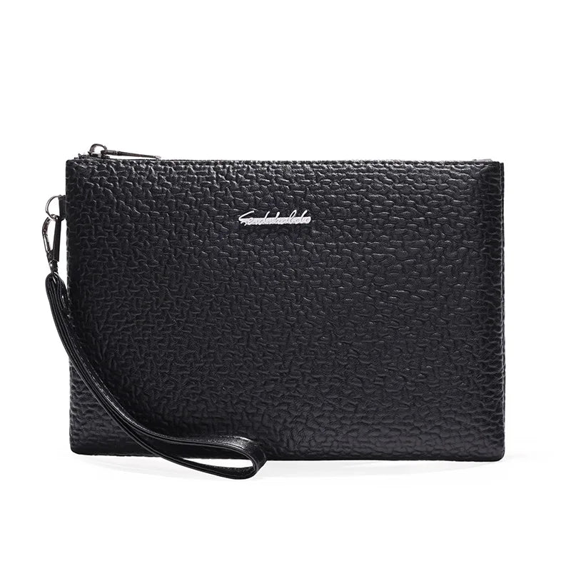 Men's Soft PU Leather Clutch Bag with Zipper Closure