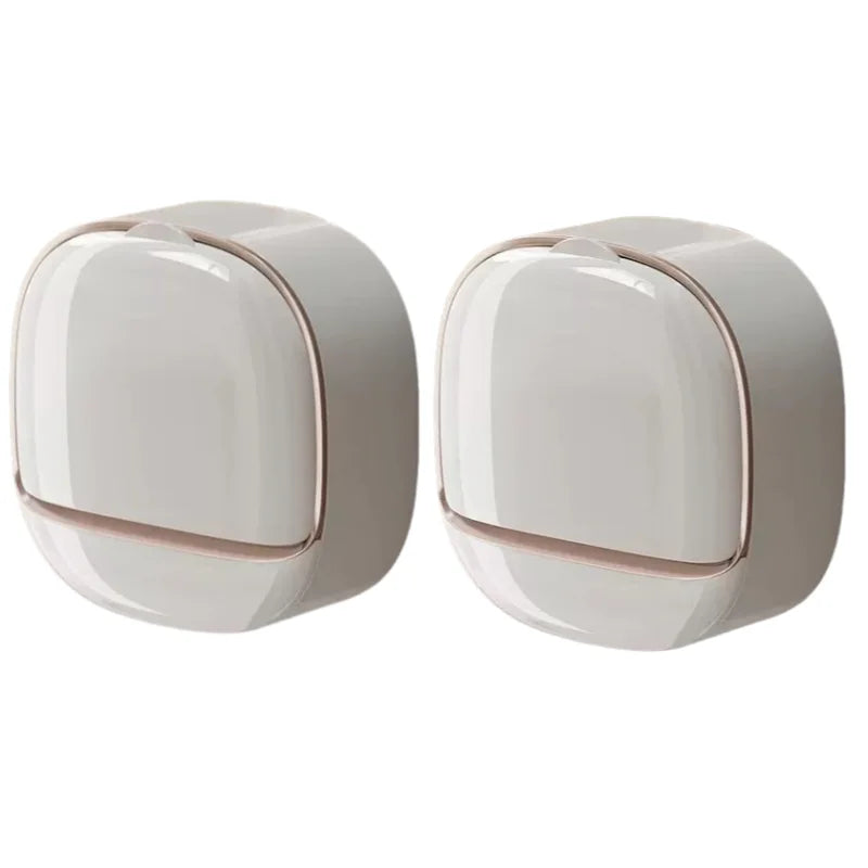 A pair of white waterproof hanging soap holders with drainage for shower