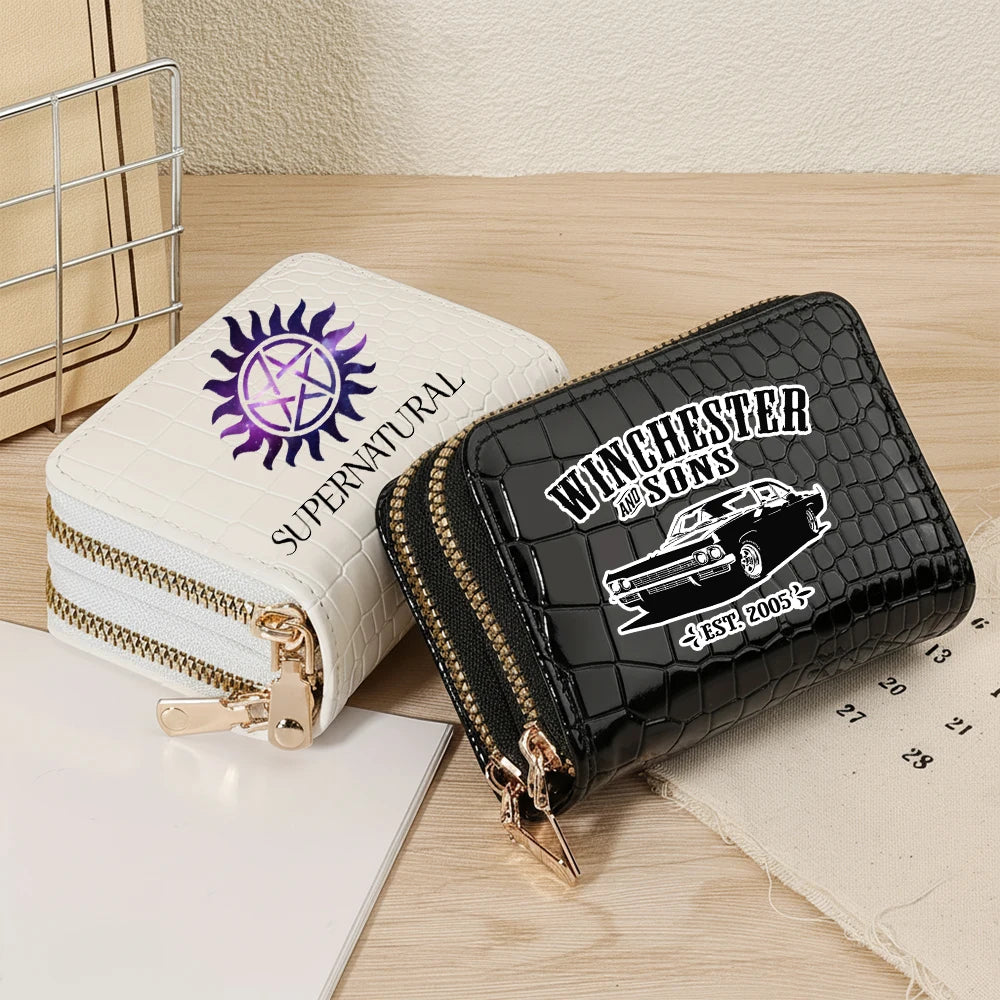 Premium PU Leather Compact Wallet with Double Zipper and Coin Pocket