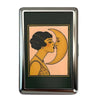 Vintage metal card and cash case featuring an Art Deco design of two profiles kissing against a peach background.