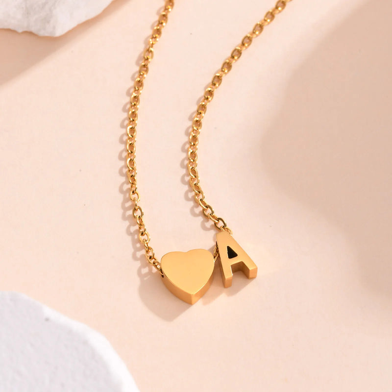 Dainty Heart Initial Necklace