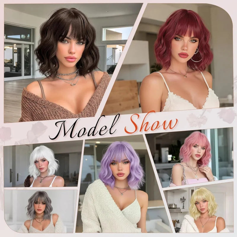 Short Wavy Bob Wig with Bangs