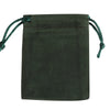 Dark green velvet drawstring jewelry pouch with green cord.