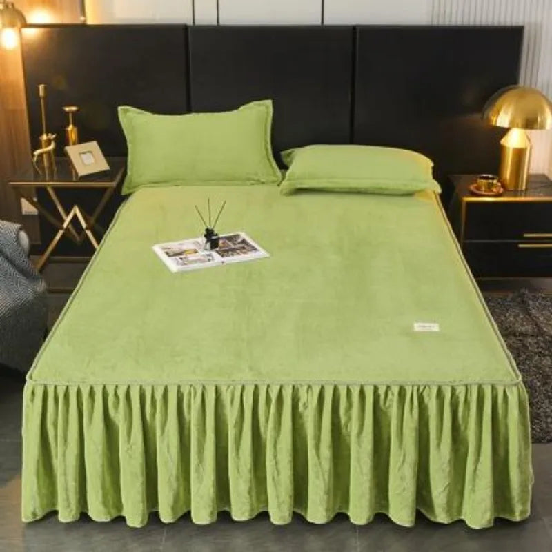 Cozy Milk Velvet Bed Skirt with Non-Slip Embroidered Trim