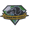 Embroidered patch featuring a black dog silhouette on a green and white shield with yellow text reading Diamond Dogs