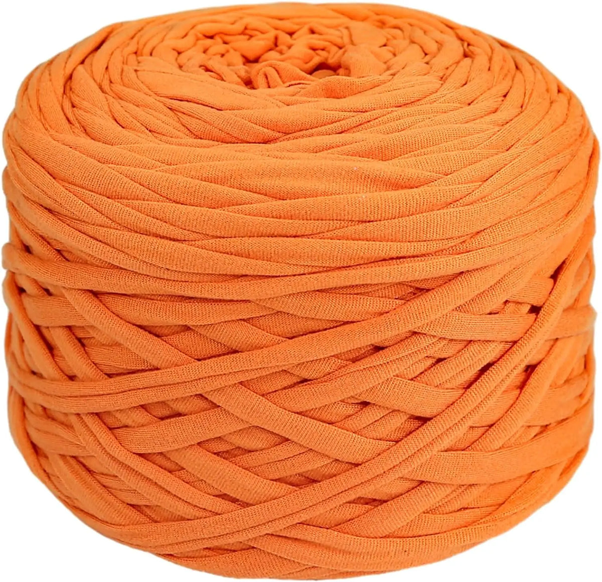 Eine Kugel dicker orangefarbener Polyester-Strang, fest aufgewickelt.