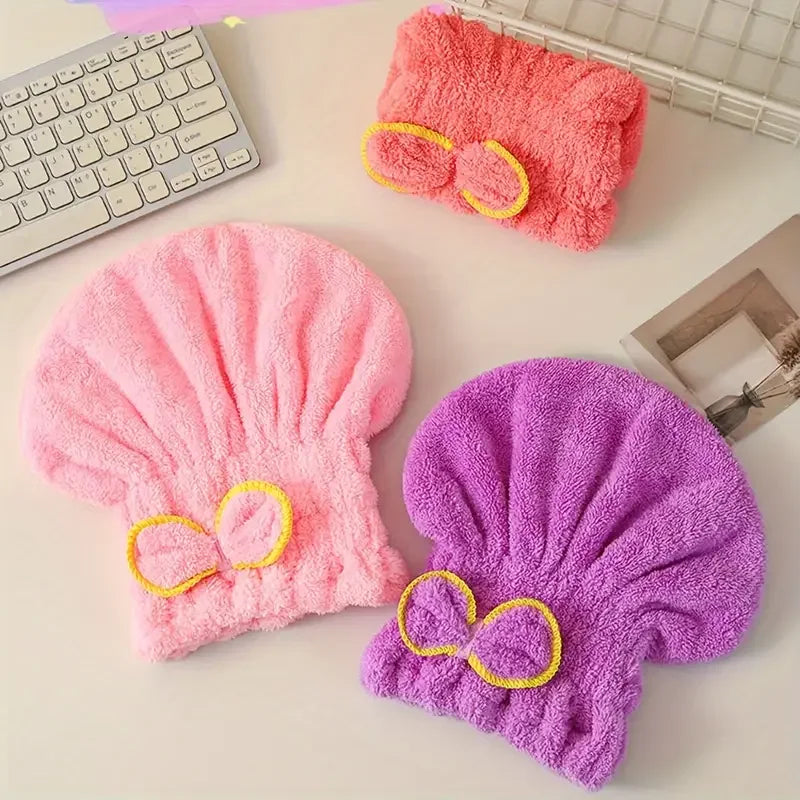 Quick-Dry Microfiber Shower Cap with Bowtie Detail